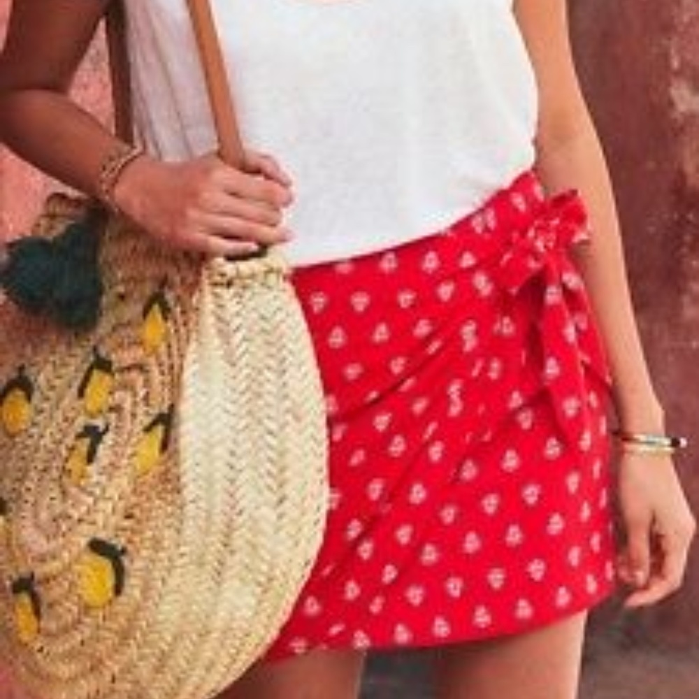 Sezane Red Mini Skirt with White Pattern